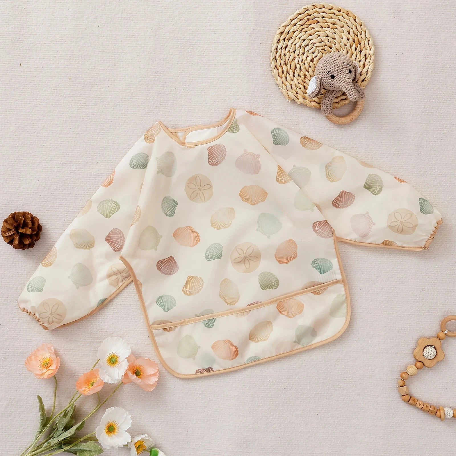 Elinfant 1PC Long Sleeve Bibs, Waterproof Feeding Bibs,Washable Burp Cloth,Coveralls Bibs,Easy To Clean,Wash-Free Eating Bibs Econic Blanks